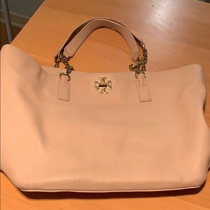 Blush/ nude pebbled leather shoulder/ tote bag